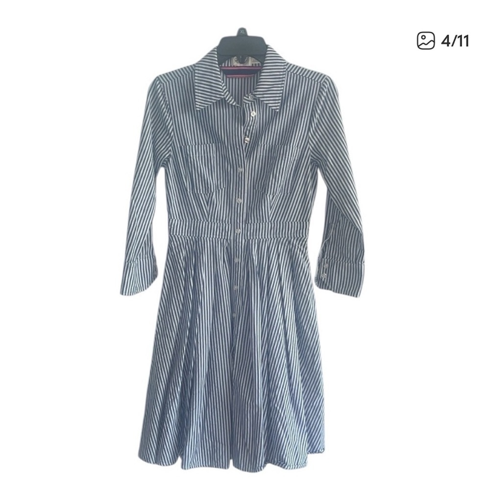 Eliza J Navy and white Striped Fit and Flare Dress Size 4 - Picture 4 of 12